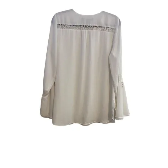 White House Black Market Women 10 Blouse White Lace Peasant Cottage Whimsigoth - Picture 2 of 16